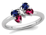 4/5 Carat (ctw) Lab Created Ruby and Lab Created Sapphire Butterfly Ring in Sterling Silver